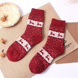 Vintage Reindeer Ultra Warm Wool Blend Socks - Red / Women's Shoe Size 5-10 - UPKIWI