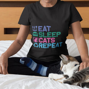 Eat Sleep Cat Repeat Short-Sleeve Unisex T-Shirt - White / XS - UPKIWI